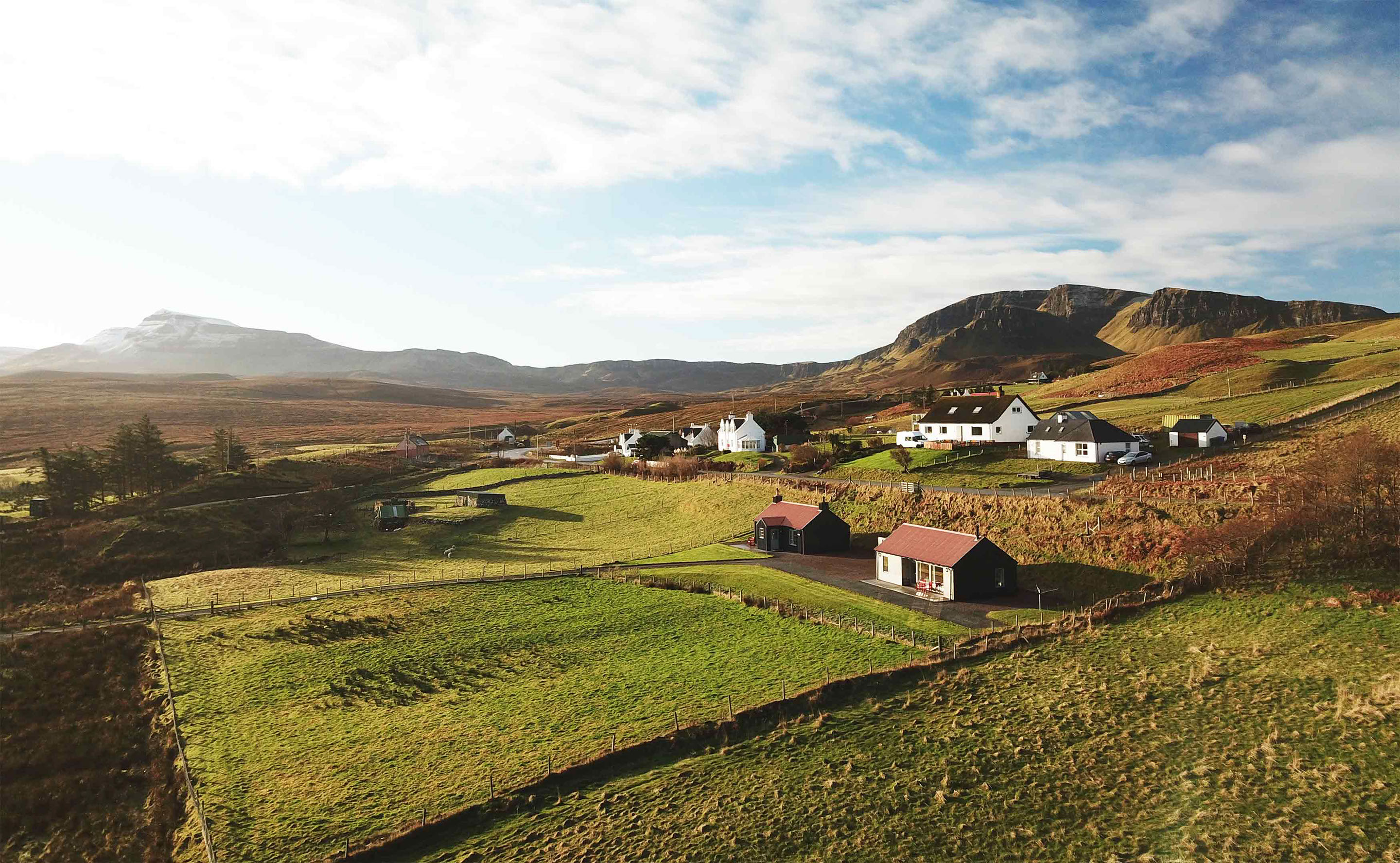 Brogaig Cottages self catering accommodation are located in the mountains on the Isle of Skye